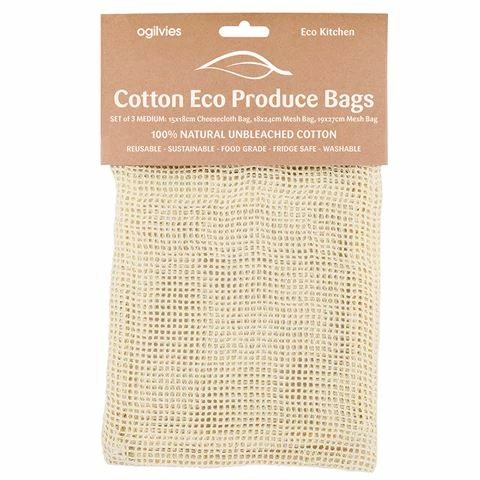 Ogilvies Designs - Cotton Eco Produce Bags Set Medium 1 Ogilvies Designs - Cotton Eco Produce Bags Set Medium