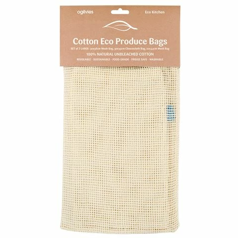 Ogilvies Designs - Cotton Eco Produce Bags Set Large 1 Ogilvies Designs - Cotton Eco Produce Bags Set Large