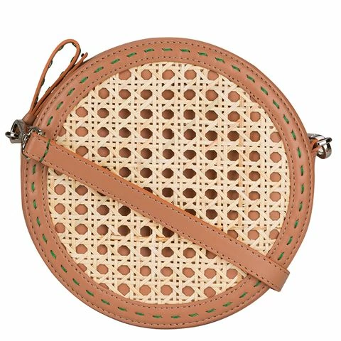 Mehry Mu - Tambourine Crossbody Leather & Rattan Bag Latte 1 Mehry Mu - Tambourine Crossbody Leather & Rattan Bag Latte