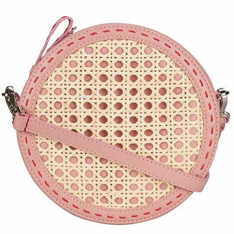 Mehry Mu - Tambourine Crossbody Leather & Rattan Bag Pink 1 Mehry Mu - Tambourine Crossbody Leather & Rattan Bag Pink