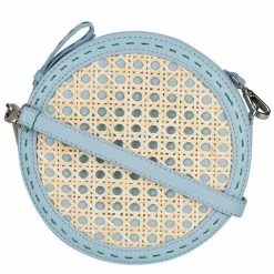 Mehry Mu - Tambourine Crossbody Leather & Rattan Bag Blue