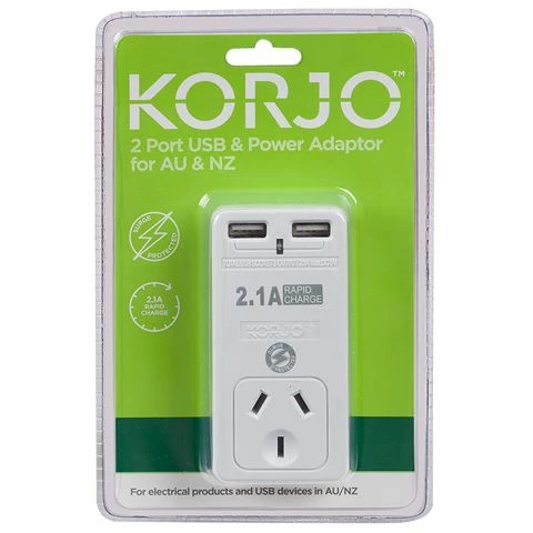 Korjo - Two Port USB Adaptor Plug For Australia & NZ 1 Korjo - Two Port USB Adaptor Plug For Australia & NZ