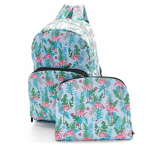 Eco-Chic - Foldable Backpack Flamingo Blue 1 Eco-Chic - Foldable Backpack Flamingo Blue