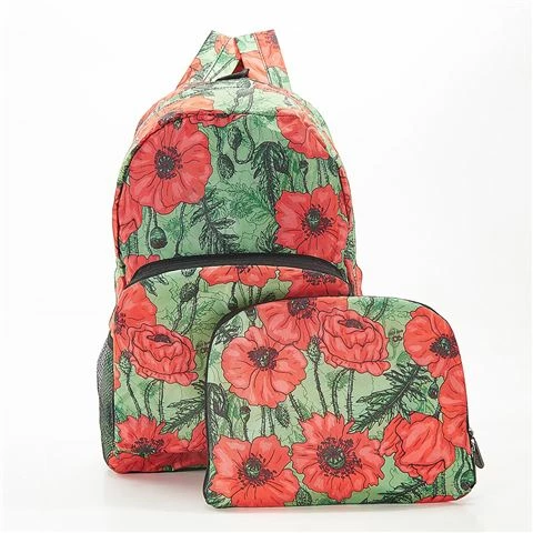 Eco-Chic - Foldable Backpack Poppies Green 1 Eco-Chic - Foldable Backpack Poppies Green