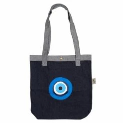 Mondano - Greek Mati Fabric Tote Bag Denim