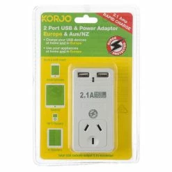 Korjo - Two Port USB Adaptor Plug For Australia And Europe