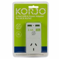 Korjo - Two Port USB Adaptor Plug For Australia And The UK