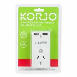 Korjo - Two Port USB Adaptor Plug For Australia And The USA